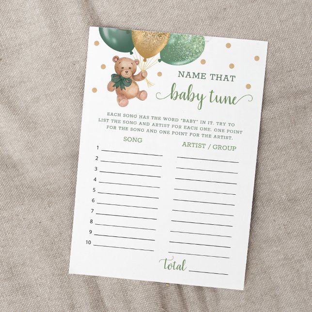 Name That Baby Tune Baby Shower Teddy Bear Card (Creator Uploaded)