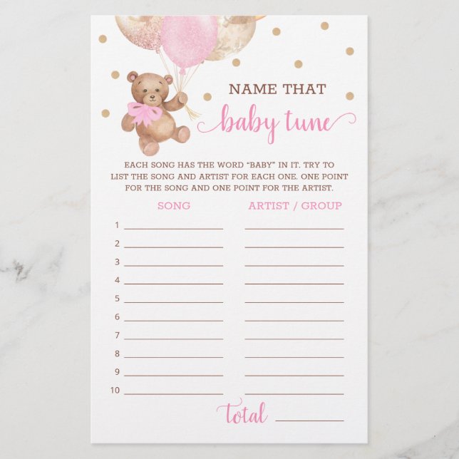 Name That Baby Tune Game Baby Shower Teddy Bear  (Front)