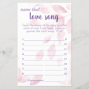 Name that Love Song Bridal Shower Game Card