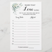 Name that Love Song Greenery Eucaliptus Game Card