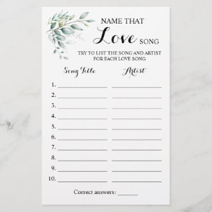 Name that Love Song Greenery Eucalyptus Game Card