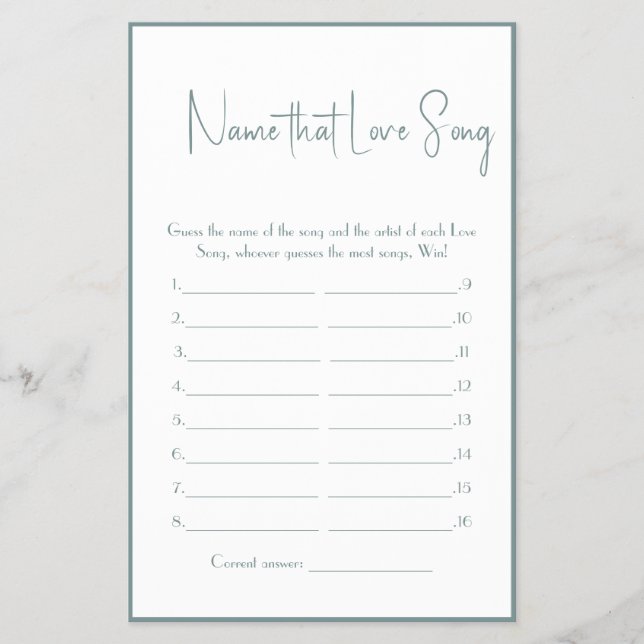 Name that Love Song Shower Game Flyer (Front)