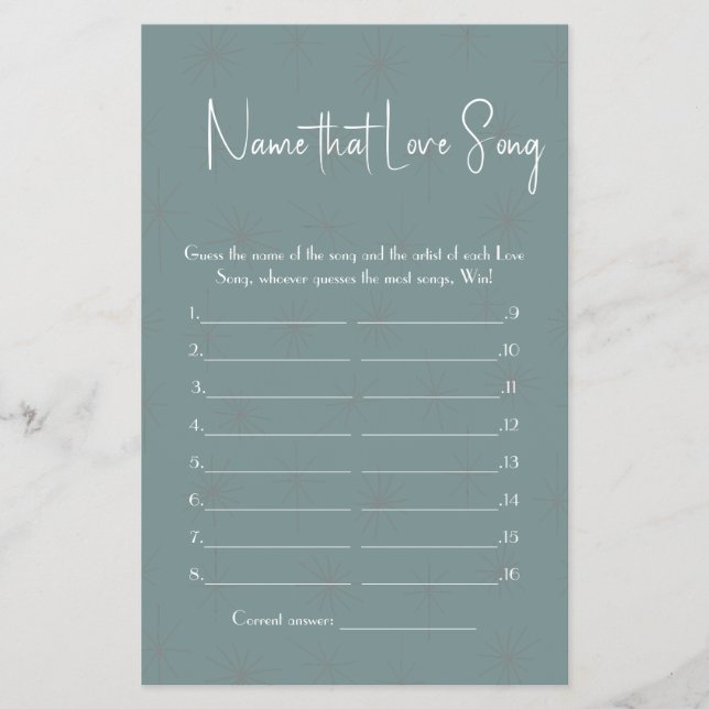 Name that Love Song Shower Game Flyer (Front)