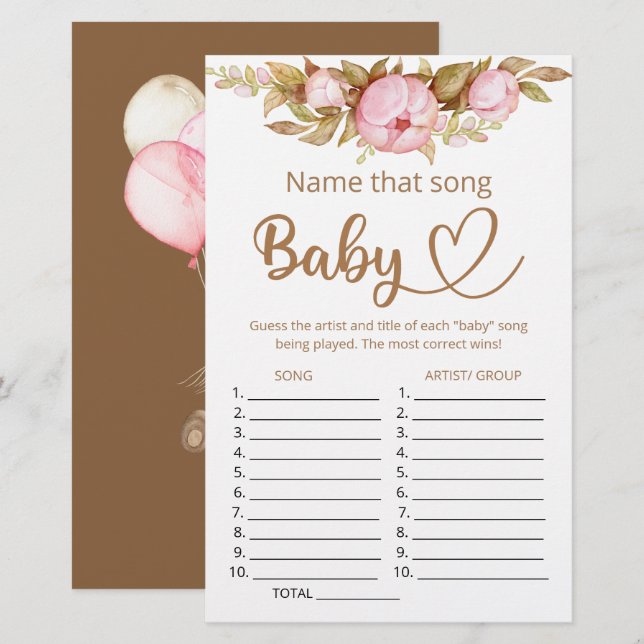 Name that song baby shower game (Front/Back)