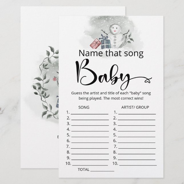 Name that song baby shower game (Front/Back)