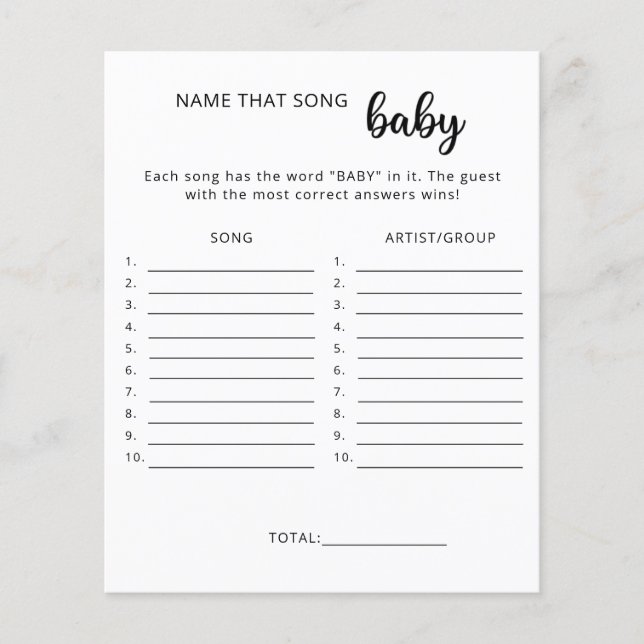 Name that song baby shower game (Front)