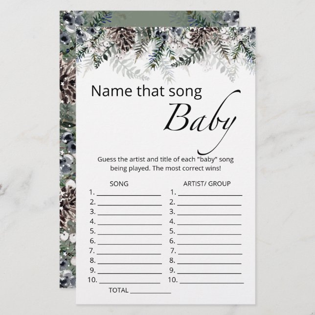 Name that song baby shower game (Front/Back)