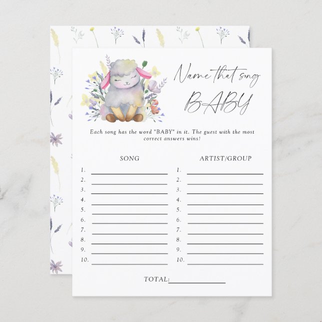 Name that song baby shower game - lamb (Front/Back)