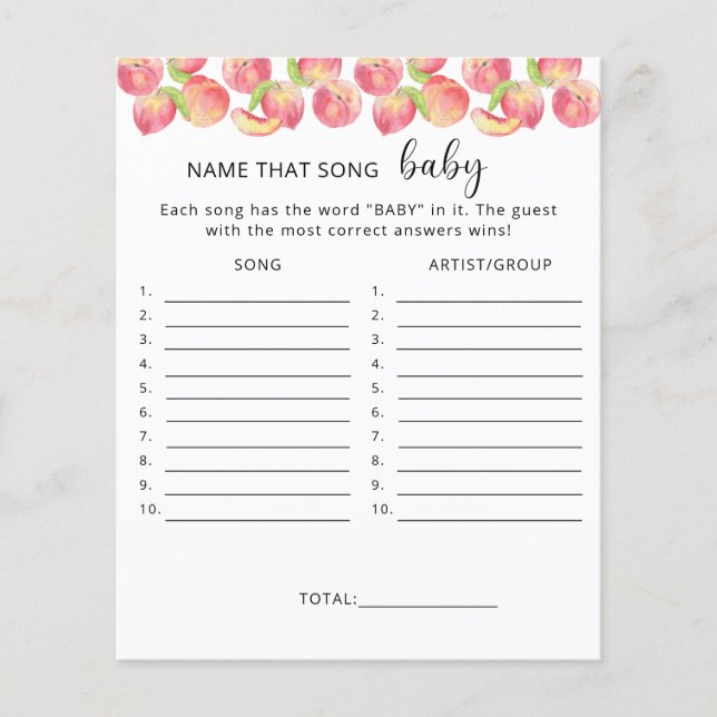 Name that song \ Peach baby shower game (Front)