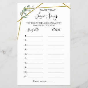 Name that Song Shower Greenery Gold game Card