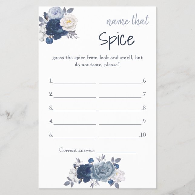Name that Spice Bridal Shower Game Card Flyer (Front)