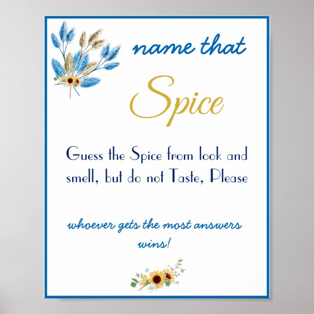 Name that Spice Bridal Shower Game Poster (Front)