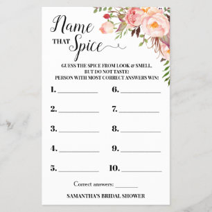 Name that Spice Bridal Shower Pink Game Card