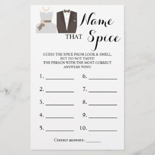 Name that Spice Bride & Groom Game Card