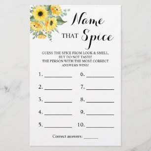 Name that Spice Greenery Sunflower Game Card