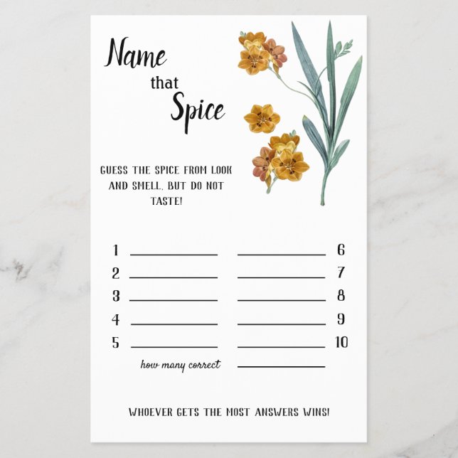 Name that Spice - Orange Flower Flyer (Front)