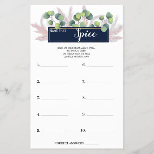 Name that Spice PampasGrass BridalShower Game Card
