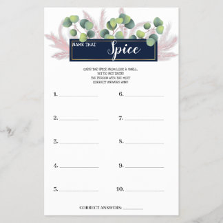 Name that Spice PampasGrass BridalShower Game Card