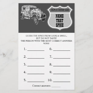 Name that Spice   Wedding Car Shower Game Card