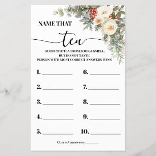 Name that Tea Winter Bridal Shower Game Card