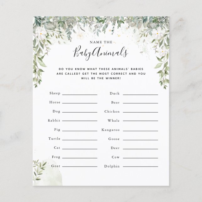 Name the Baby Animals | Baby Shower Game (Front)