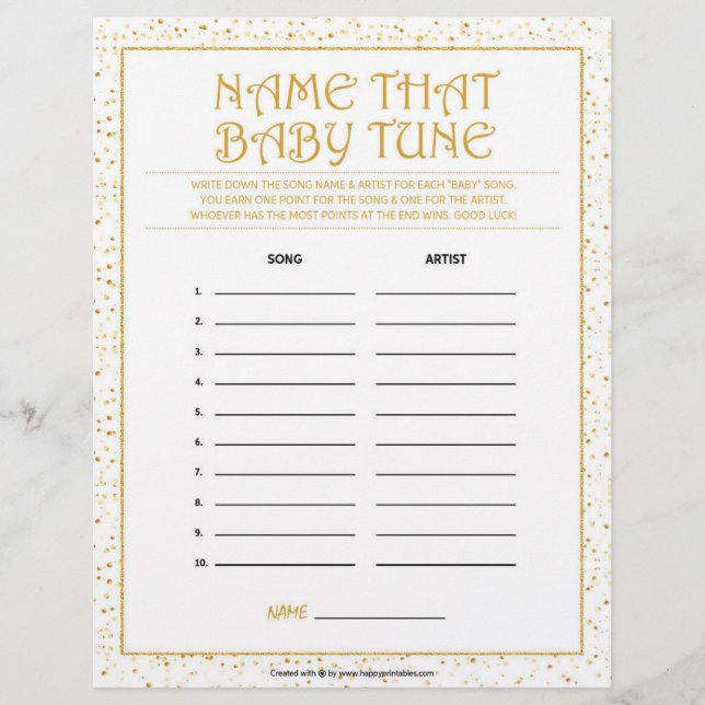 Name The Baby Tune [Golden Sparkles] Custom Letterhead (Front)