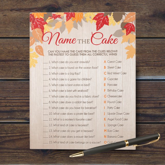 Name The Cake Fall Shower Party Game Pack Notepad (Name That Cake Fall Bridal Shower Party Game. Comes in a pack of 40 easy tear away games!)