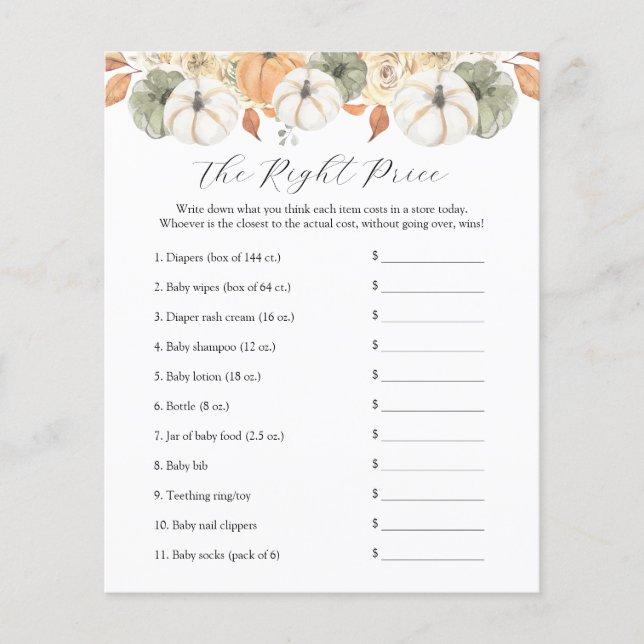 Name the Price Baby Shower Game (Front)