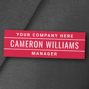 Name, title and company name modern red name tag