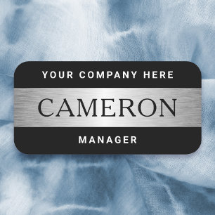 Name title company name modern black silver look name tag