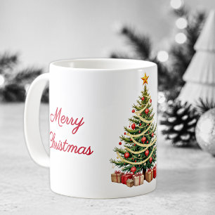 Name, Traditional Decorated Tree, Merry Christmas Coffee Mug