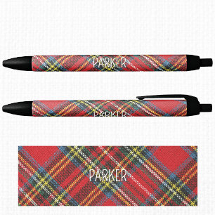 Name, Trendy Royal Stewart Tartan Plaid Black Ink Pen