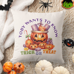 Name Trick or Treat Spooky Kids Halloween Candy Cushion