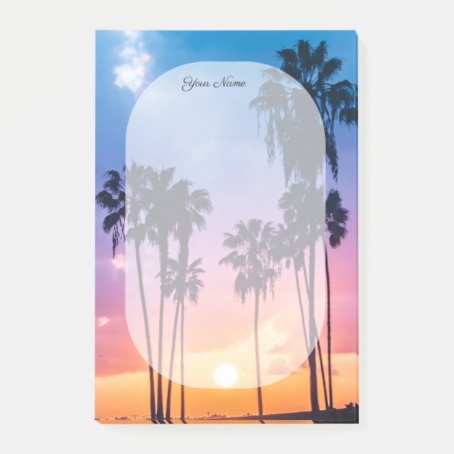 Name Tropical Vibrant Rainbow Sunset Palm Tree Post-it Notes (Front)