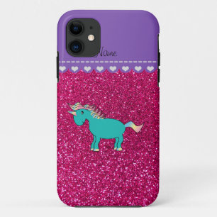 Name turquoise unicorn neon hot pink glitter Case-Mate iPhone case