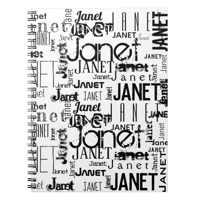 Name Typography Black White Word Cloud Notebook (Front)
