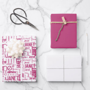 Name Typography Pink White Word Cloud Wrapping Paper Sheet