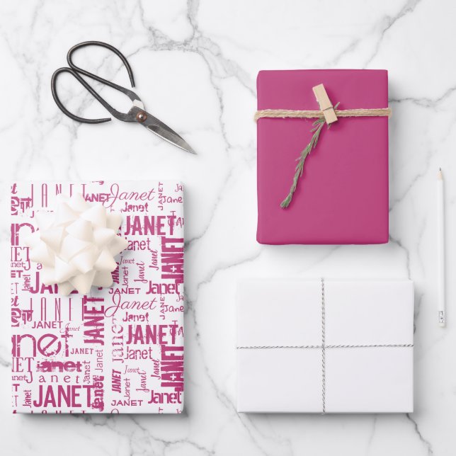 Name Typography Pink White Word Cloud Wrapping Paper Sheet (Front)
