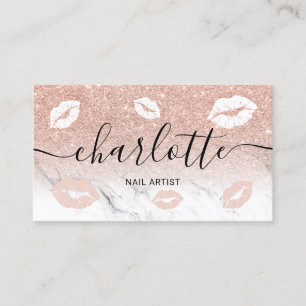 Name typography rose gold glitter marble lips business card