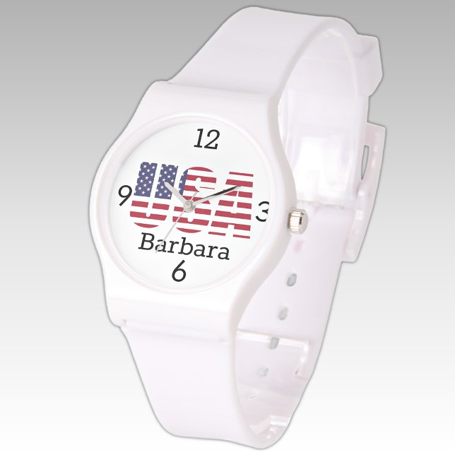 Name, USA Stars & Stripes White Silicone Strap Watch (Creator Uploaded)