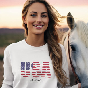 Name, USA Stencil Design, Basic Long Sleeve Womens T-Shirt