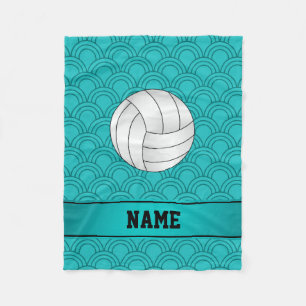 Name volleyball black turquoise half circles fleece blanket