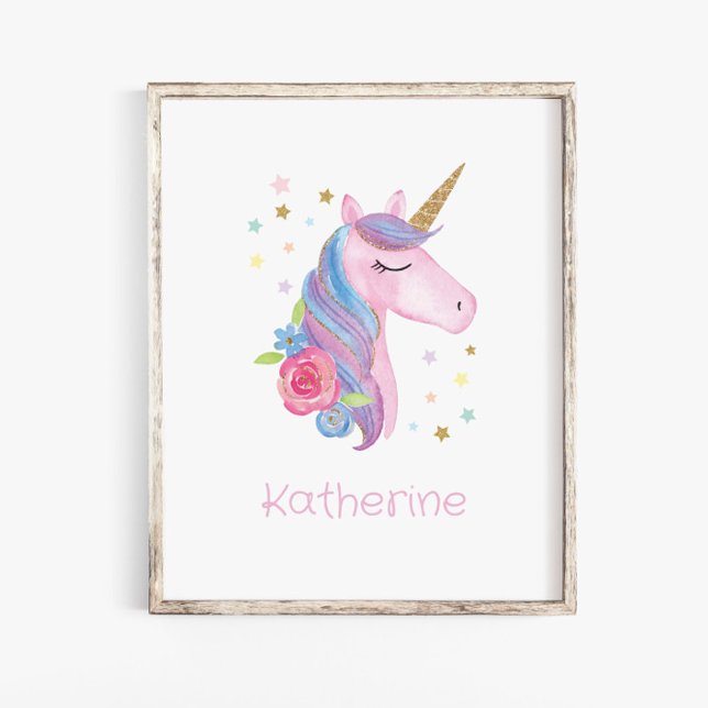 Name Wall Decal Cute Unicorn Baby Girl Nursery Poster (Creator Uploaded)