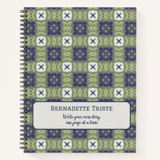 Name Watercolor Abstract Square Geometric Blue Notebook