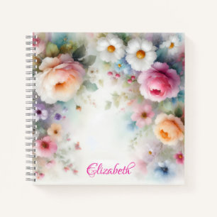 Name Watercolor Aquarell Flowers Template Colorful Notebook