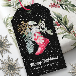 Name Watercolor Elegant Stocking Script Holiday Gift Tags
