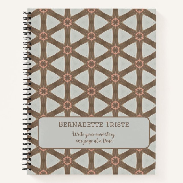 Name Watercolor Geometric Pinwheel Pattern Brown Notebook (Front)