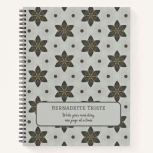 Name Watercolor Geometric Star Pattern Grey Brown Notebook