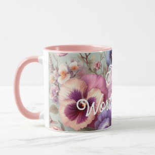 Name Watercolor Vintage Pansies Flowers Pastels Mug