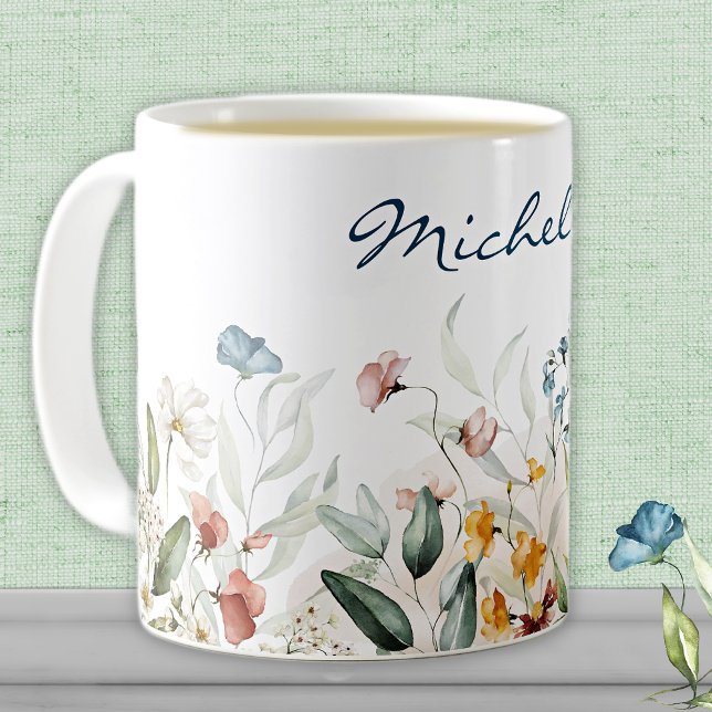 Name, Watercolor Wildflowers Florals 11oz Coffee Mug (Creator Uploaded)